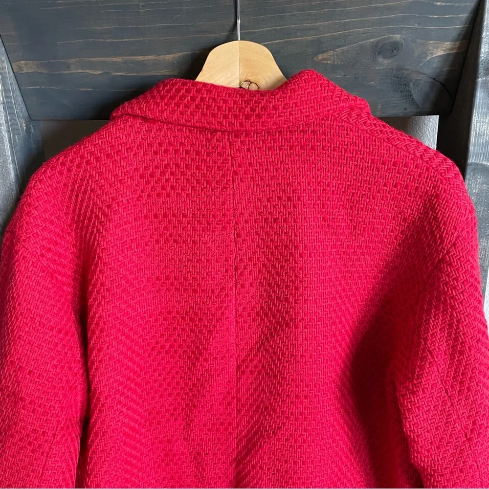 Zara Textured Tweed Coat Gold Buttons Oversized Jacket Red BLOGGER FAVORITE
